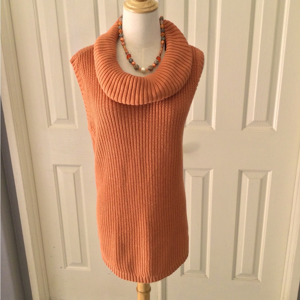 Sleeveless Orange Cowel Knit Sweater
